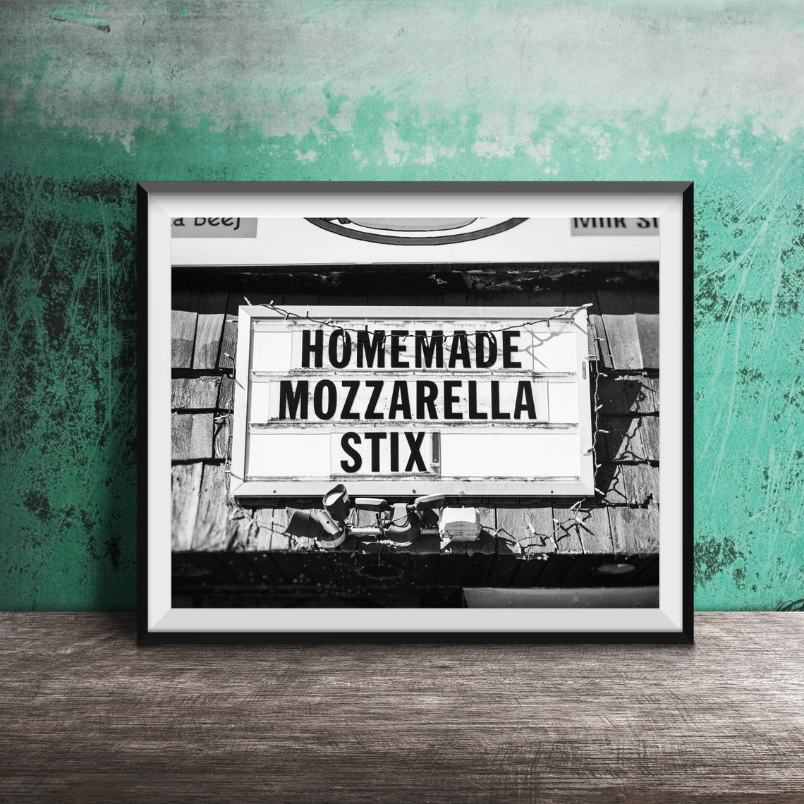 Homemade Mozzarella Stix Marquee Sign On Red Shingled Wall Poster - Image 2