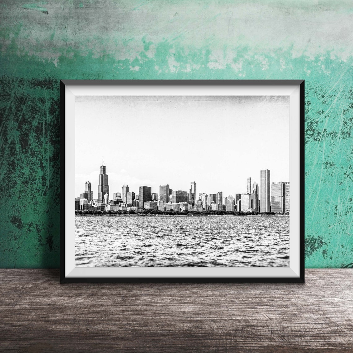 Chicago Skyline Panorama Over Lake Michigan Water Photo Poster - Image 2