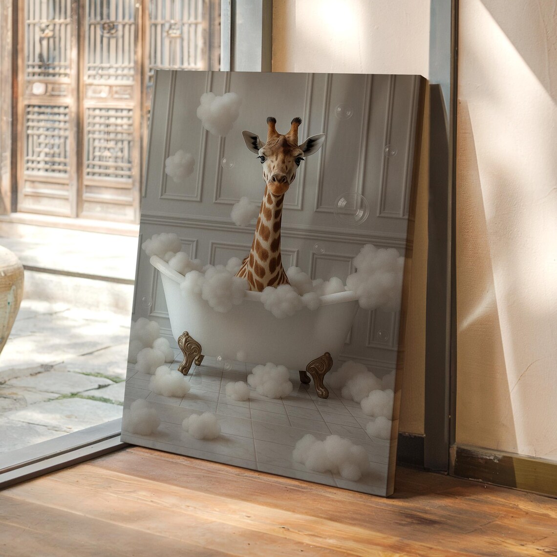 Whimsical Giraffe In Bathtub, Funny Bathroom Decor - Image 5