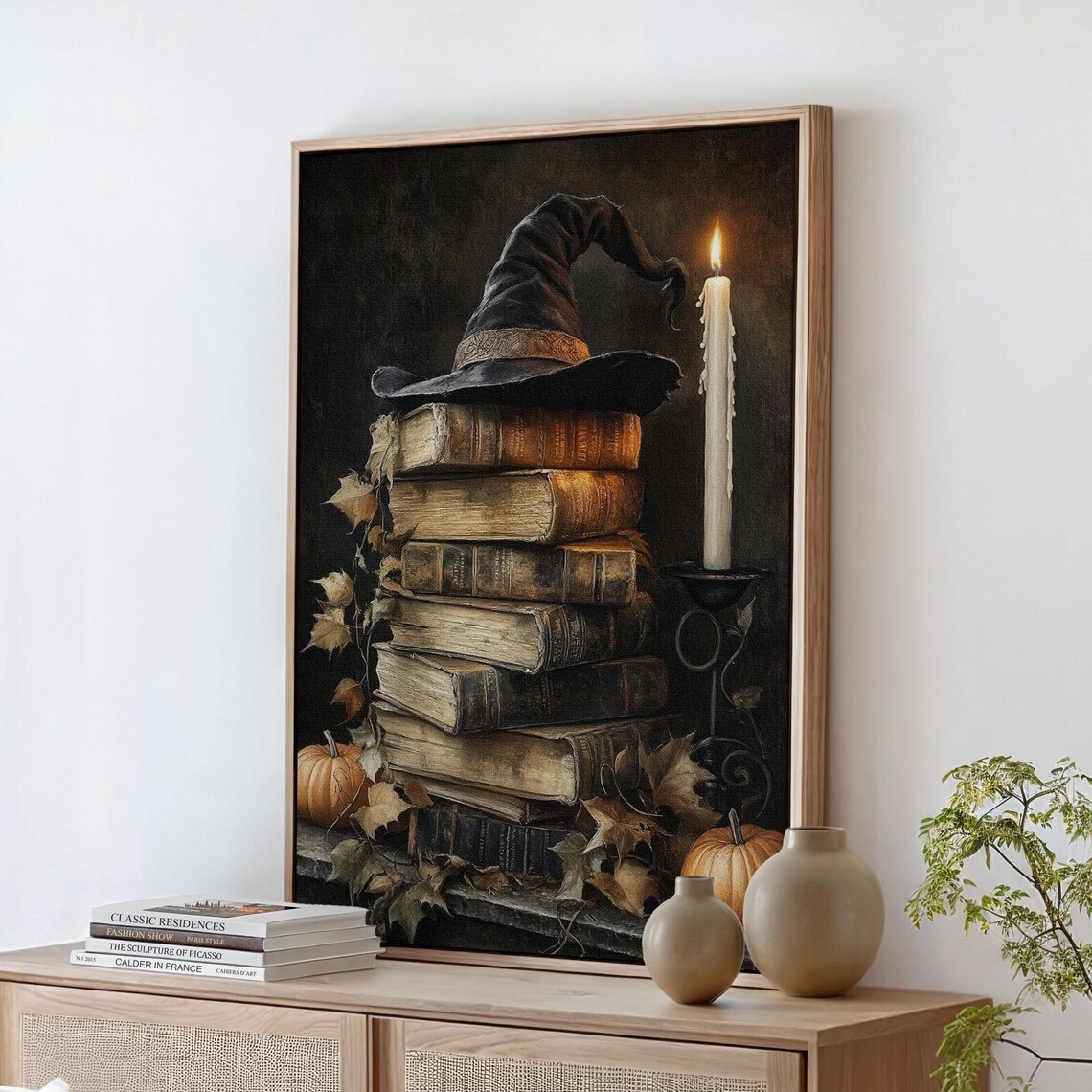 Witch Hat On Vintage Books Candlelit Halloween Gothic Art Print