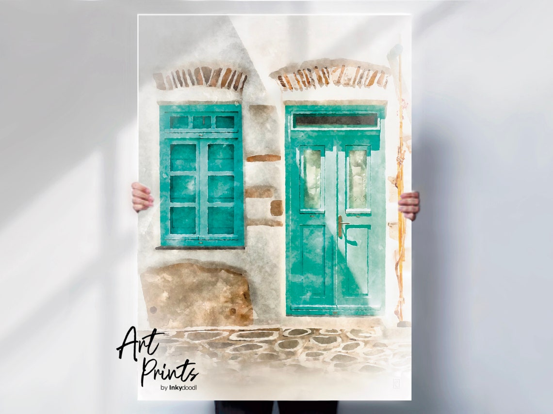 Turquoise Mediterranean Door And Window Whitewashed Island Poster
