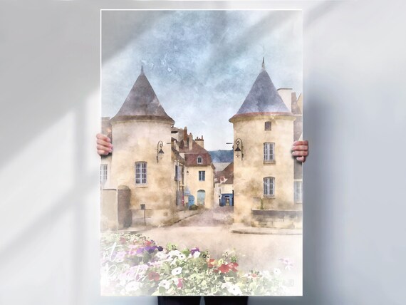 Chablis France Wine Village Stone Towers Watercolor French Country Poster