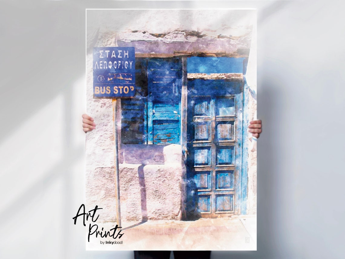 Greek Door Watercolour Art Print