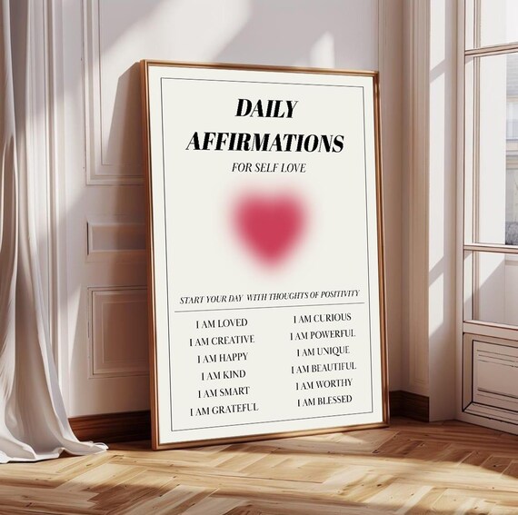 Daily Affirmations for Self Love Red Heart Inspirational Poster
