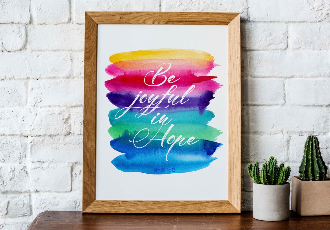 Be Joyful In Hope Romans 12 12 Rainbow Watercolor Scripture Poster - Image 3
