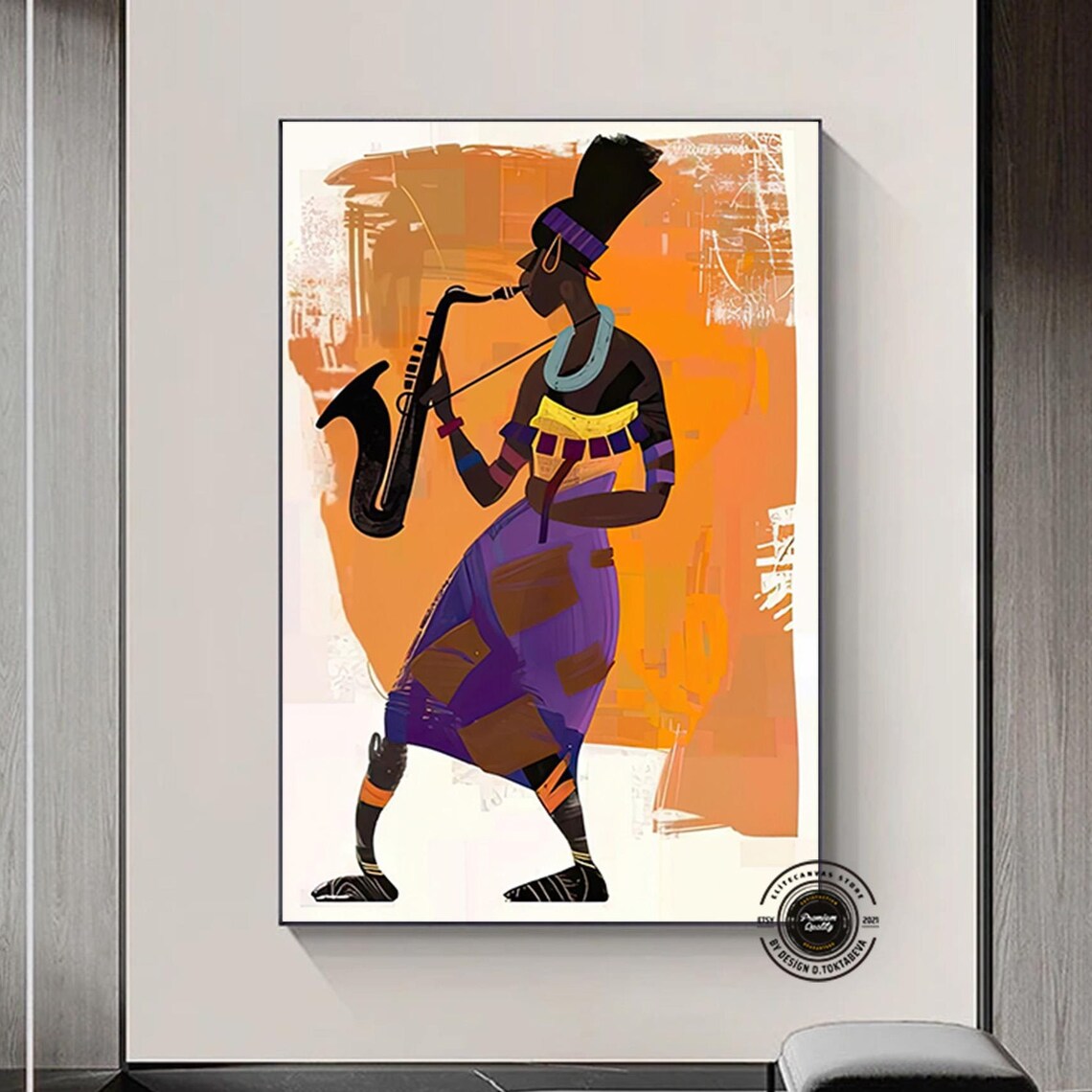 African Saxophonist Colorful Jazz Musician Abstract Painting Poster