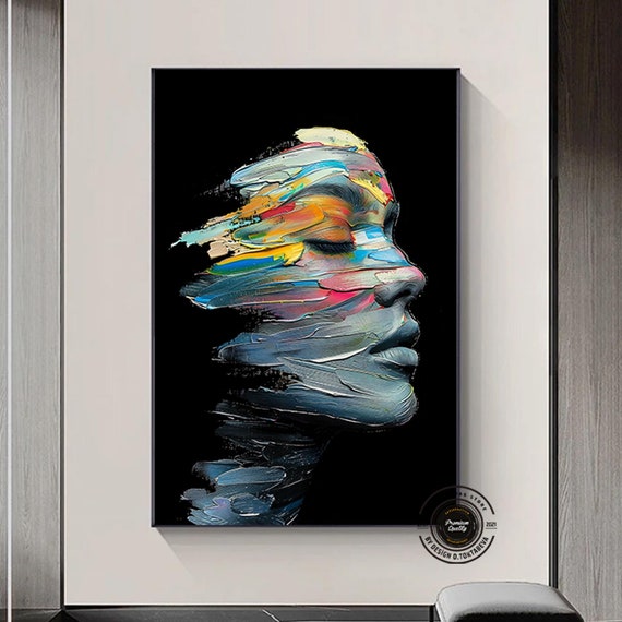 Abstract Woman Portrait Modern Large Feminine Wall Art Face Contemporary Decor Bold Artwork Print Stripe Lady Boho