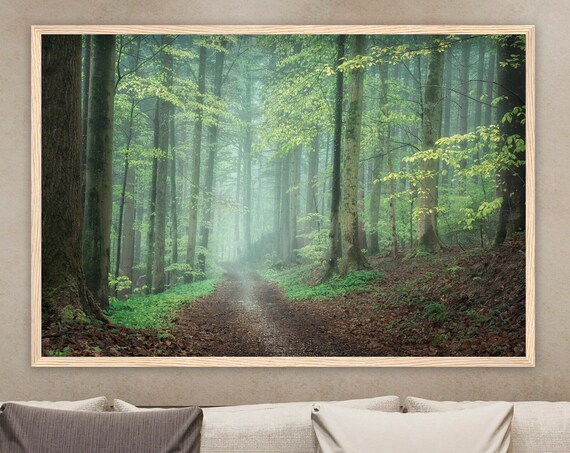 Misty Spring Forest Path Tall Trees Foggy Trail Nature Poster