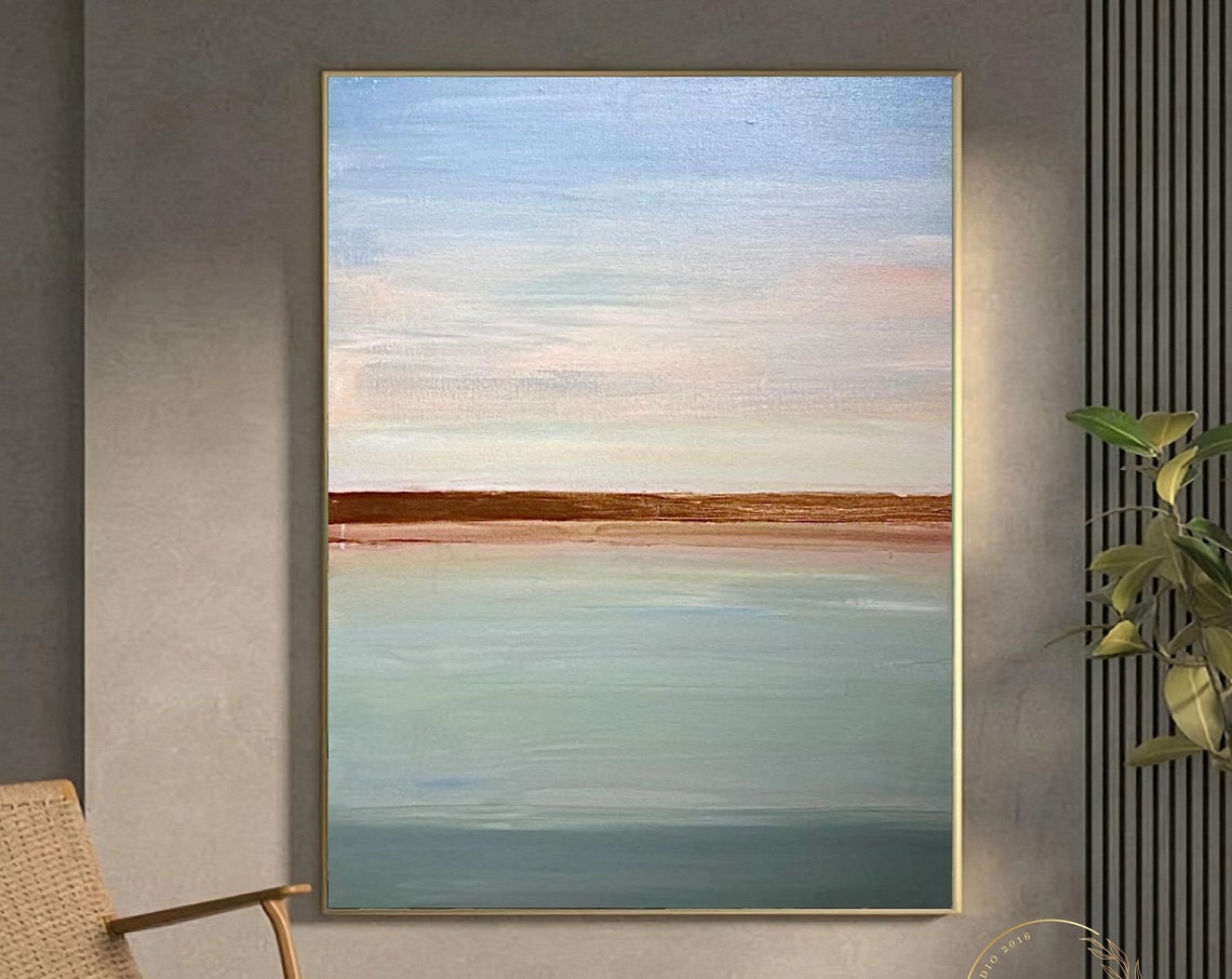 Minimal Pastel Horizon Seascape with Copper Band Artwork Poster