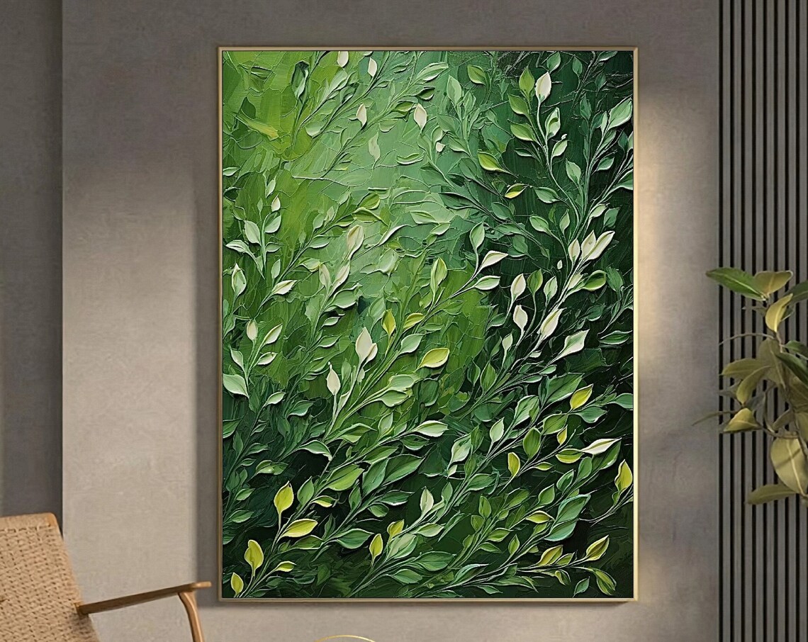 Green Leaves Abstract Painting, Modern Green Art Print