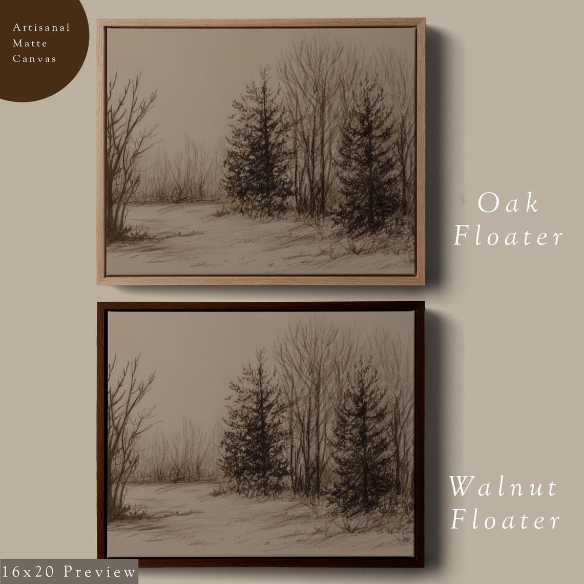 Vintage Winter Pine Forest Sketch Sepia Toned Neutral Poster - Image 6