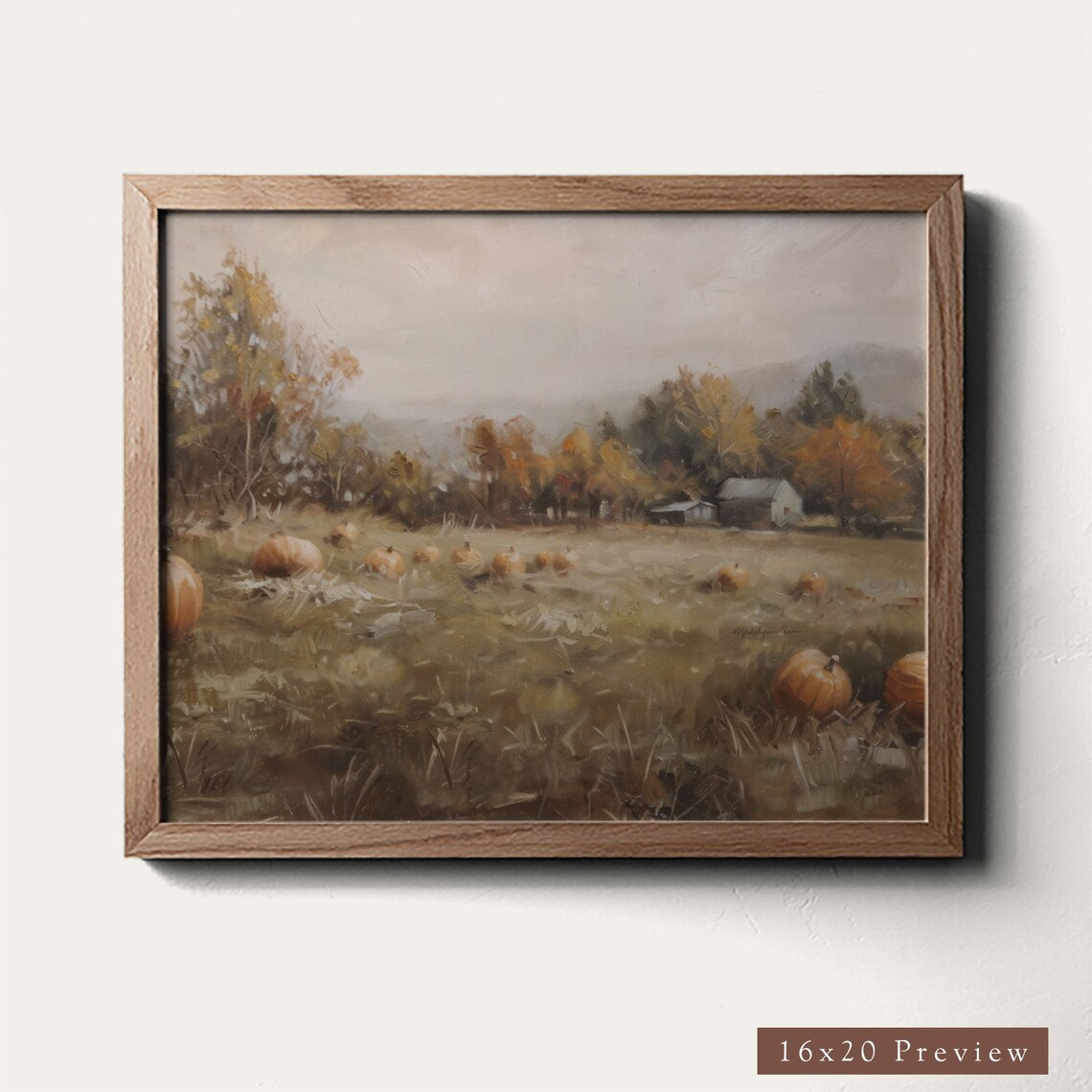 Pumpkin Patch Autumn Oil Painting Art Print - Image 3
