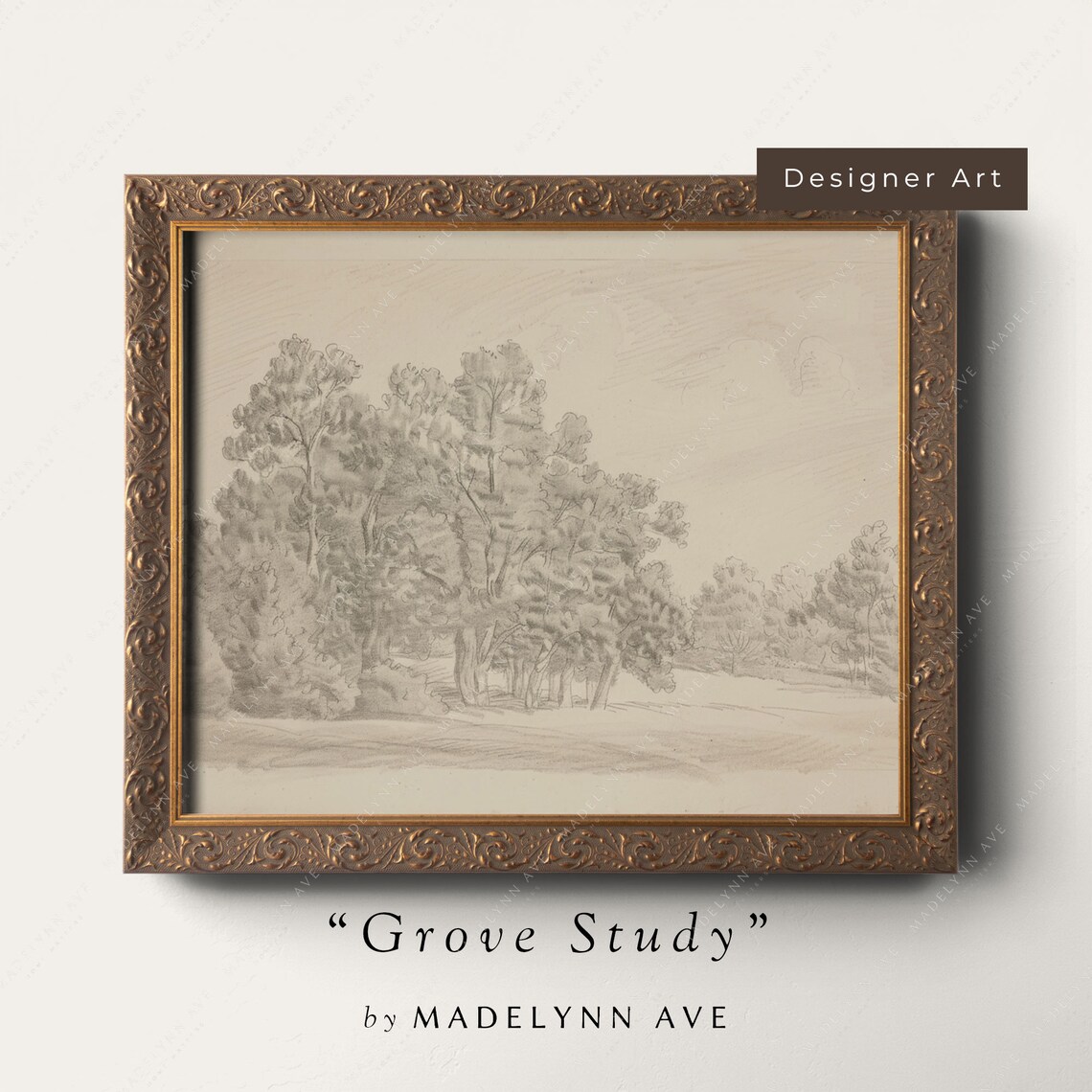 Grove Of Trees Neutral Vintage Landscape Sketch Art Print