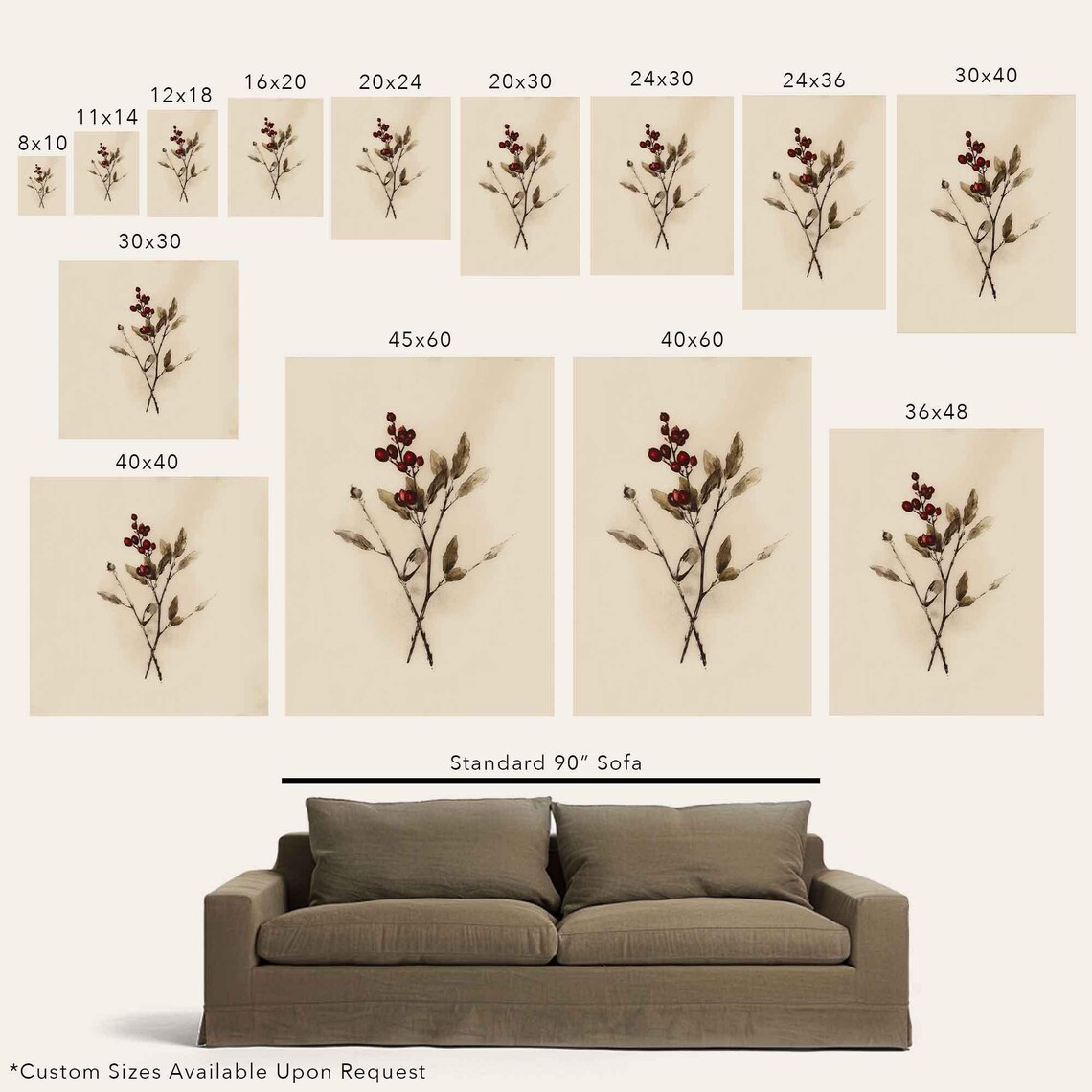 Holly Branch Winter Botanical Art Print, Vintage Christmas - Image 2