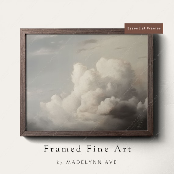 Clouds Painting Art Print, Vintage Neutral Sky