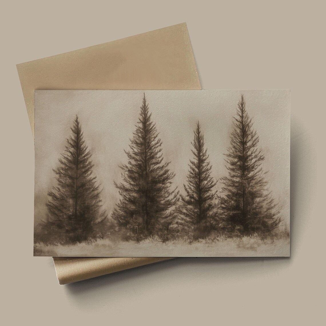 Vintage Winter Trees Art Print, Rustic Evergreen - Image 3