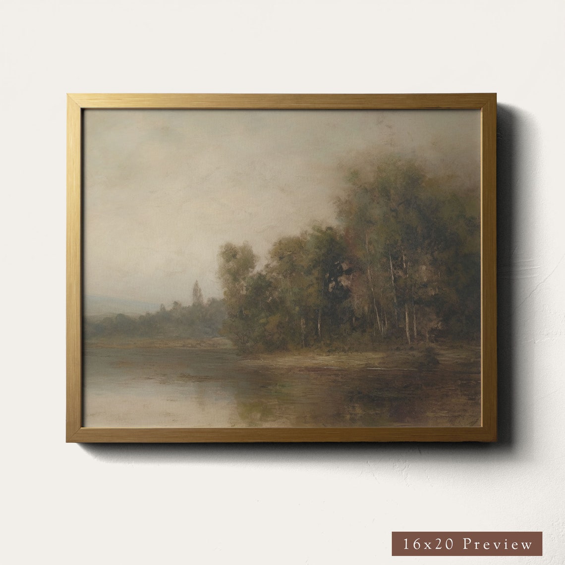 Quiet Lakeside Reflection Vintage Landscape Oil Painting Poster - Image 5
