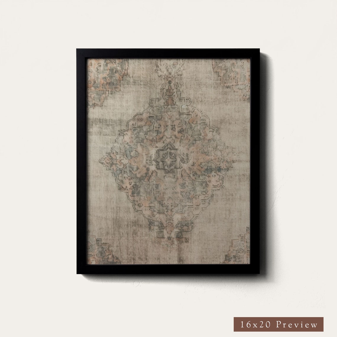 Faded Vintage Rug Tapestry Muted Medallion Textile Art Poster - Image 3