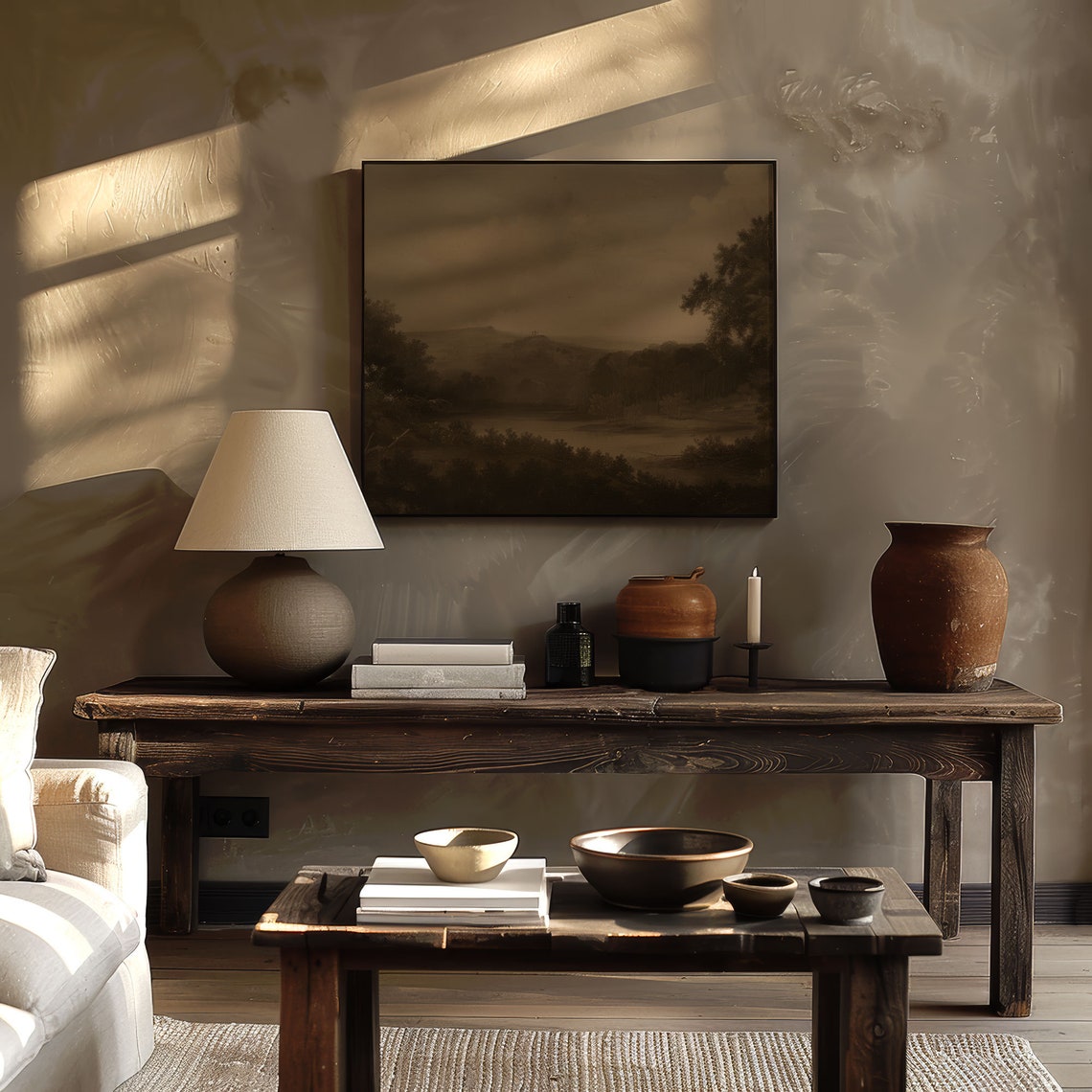 A Hill Far Away Sepia Valley Vintage Landscape Art Wall Poster - Image 4