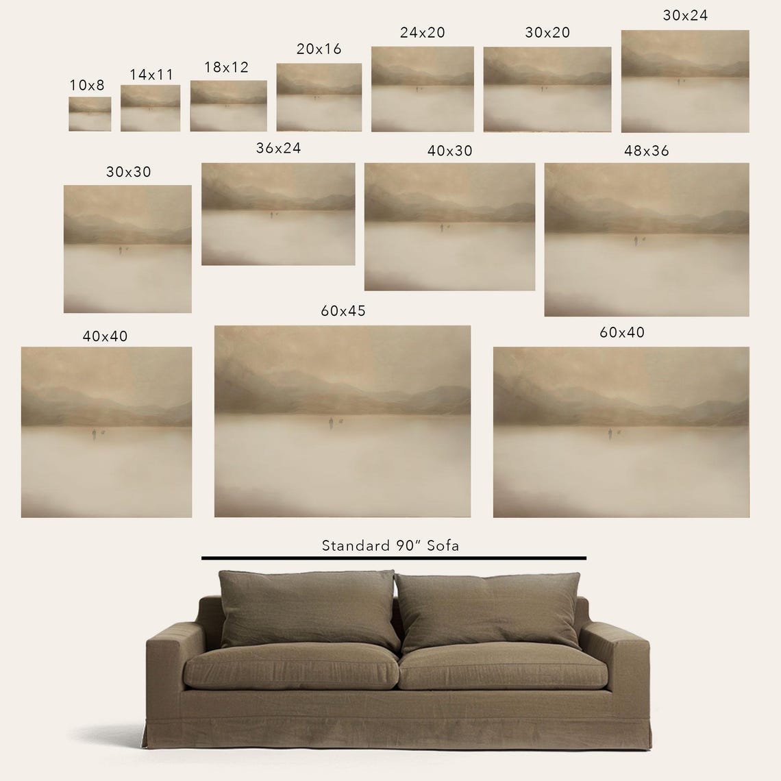 Abstract Tan Landscape Large Minimalist Canvas Art Wall Poster - Image 2