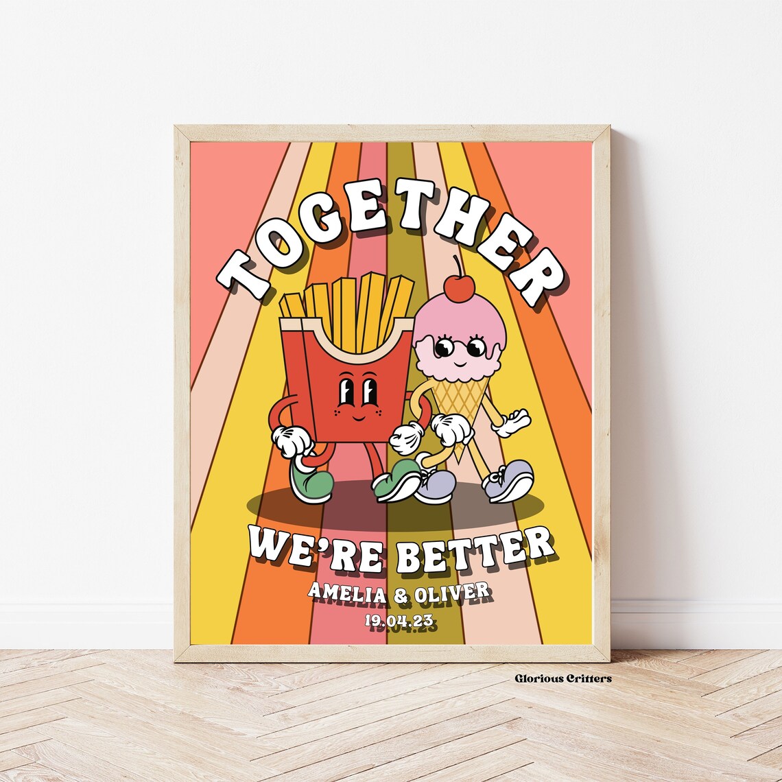 Personalized Couple Print, Retro Custom Illustration