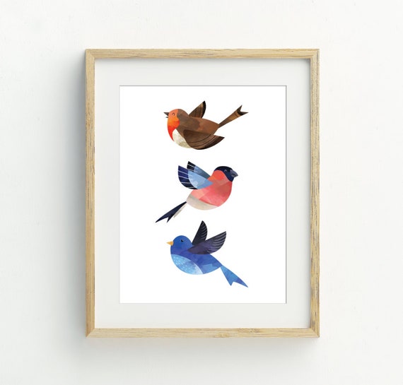 Three Birds Minimalist Art Print, Bird Decor