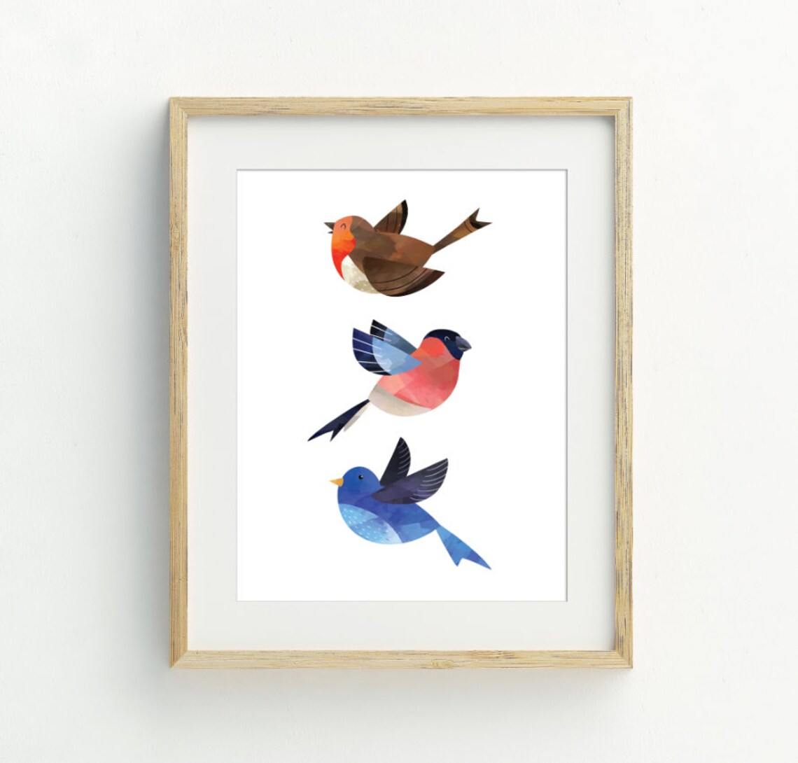 Three Birds Minimalist Art Print, Bird Decor