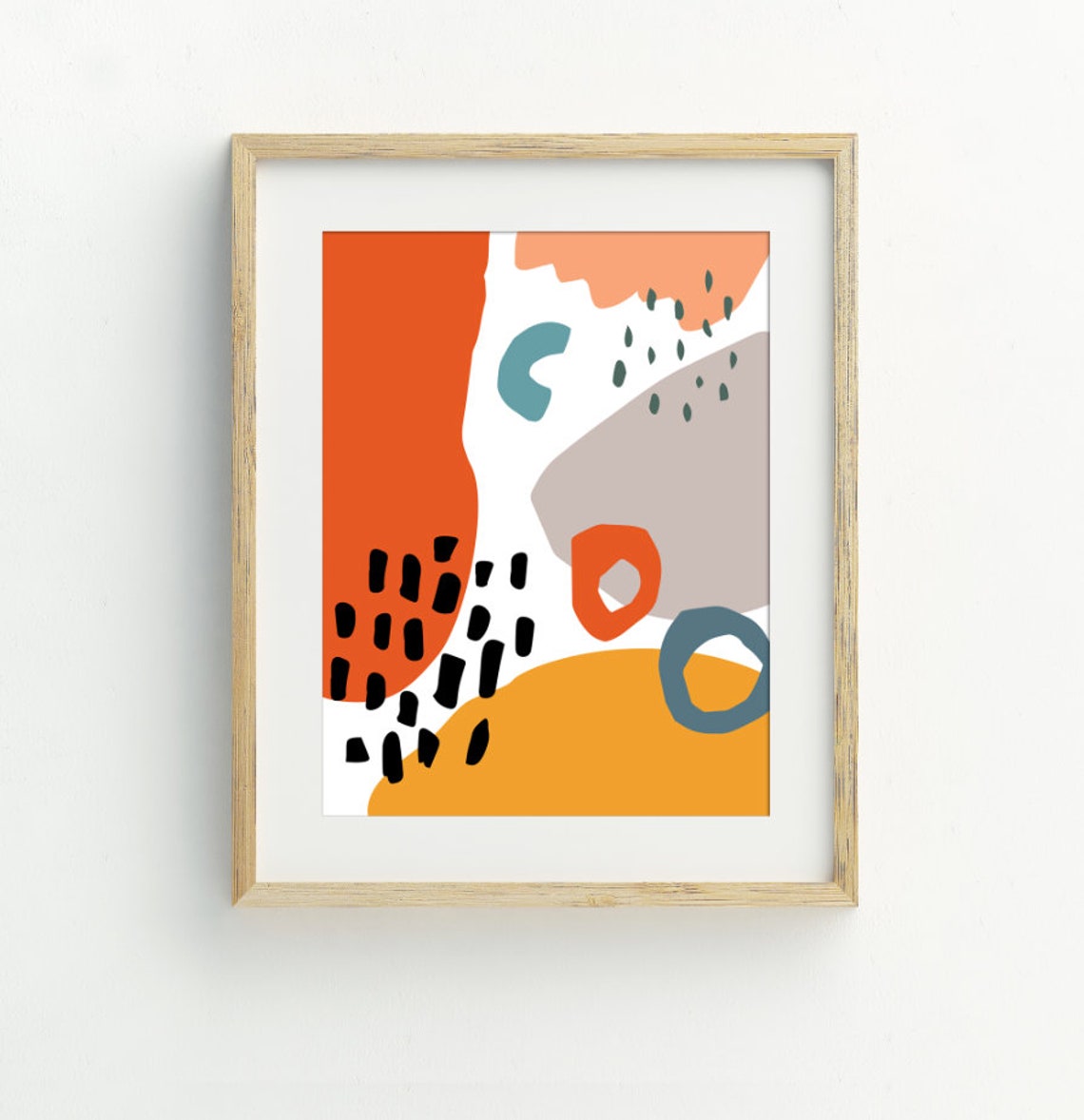 Bold Orange Teal Abstract Shapes Mid Century Modern Wall Art Print - Image 2