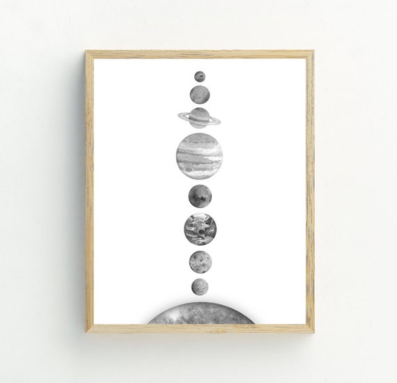Solar System Black and White Planet Art Print