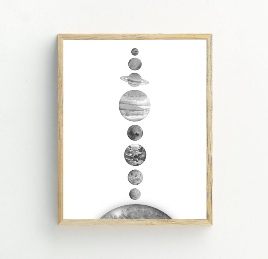 Solar System Black and White Planet Art Print