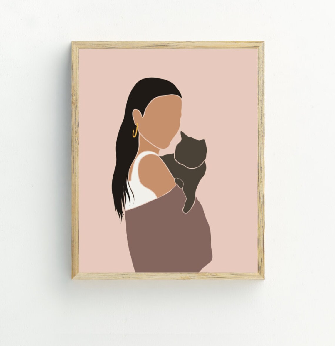 Woman and Cat Abstract Contemporary Art Print - Image 2