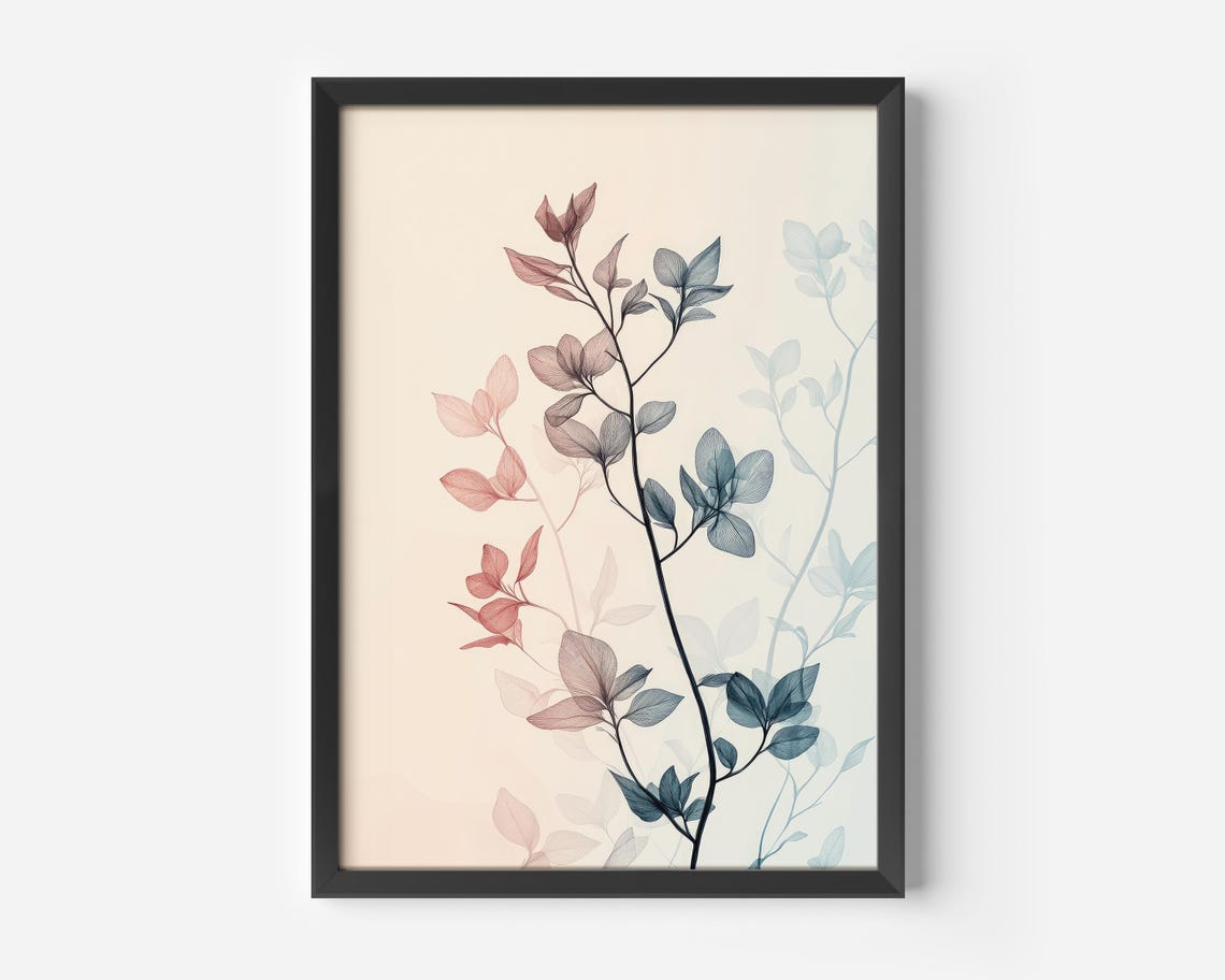 Translucent Leaves Blush Slate Botanical Minimalist Serene Art Poster