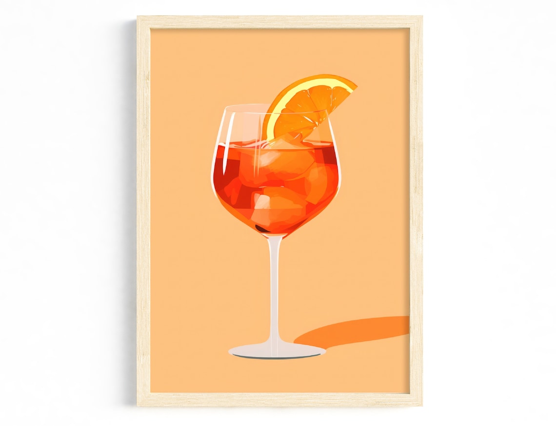 Aperol Spritz Cocktail Illustration Retro Orange Drink Bar Minimal Art Print