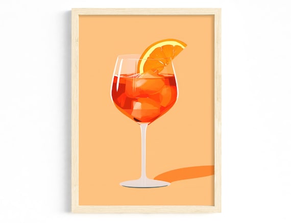 Aperol Spritz Cocktail Illustration Retro Orange Drink Bar Minimal Art Print