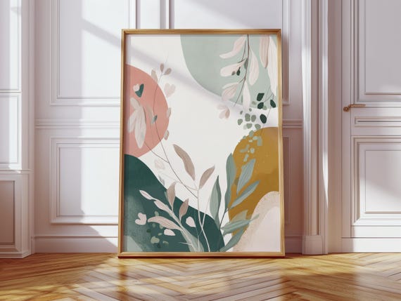 Living Room Decor Scandi Style Natureinspired Wall Art Pink Beige Green Harmonious Design Poster Calming Plant