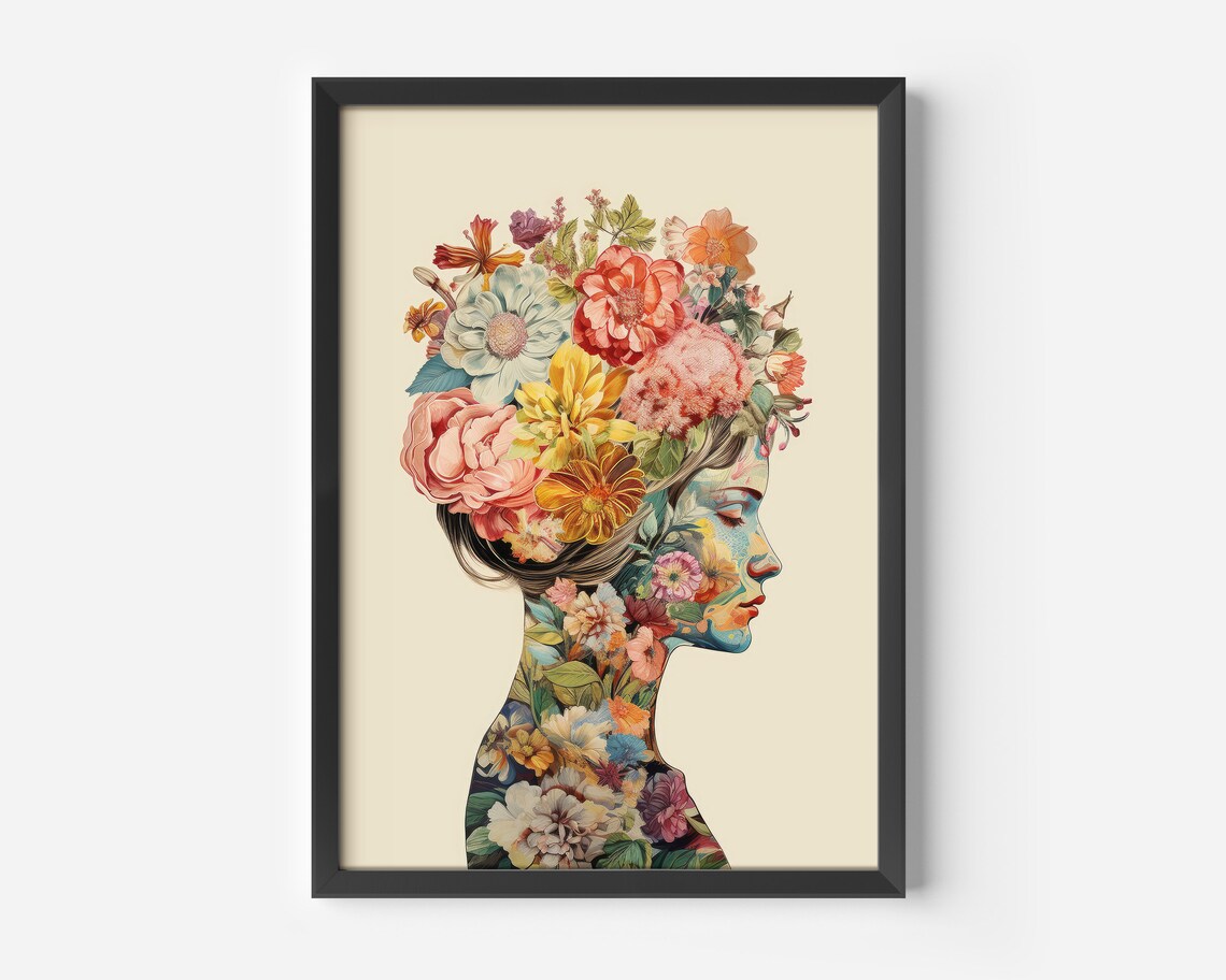 Woman Portrait Vintage Botanical Illustration Art Print