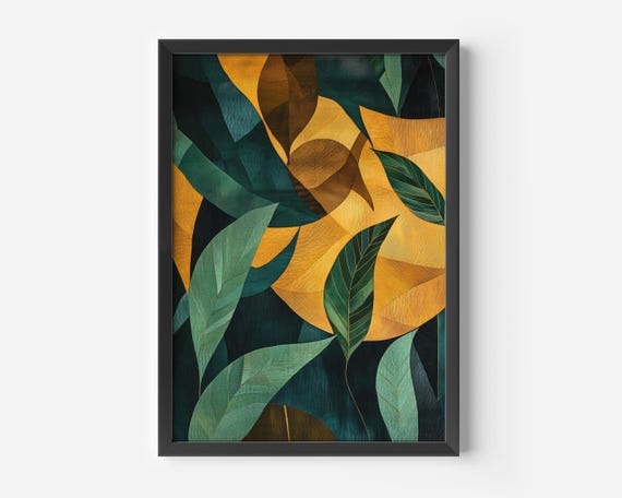 Living Room Decoration Nature Botanical Poster Greenorange Abstract Leaves Illustration Modern Wall Art Dining Office Scandi Pictures