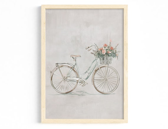 Vintage Bicycle Poster Retro Country Style Watercolor Flower Basket Illustration Romantic Wall Art For The Living Room Kitchen And Studio