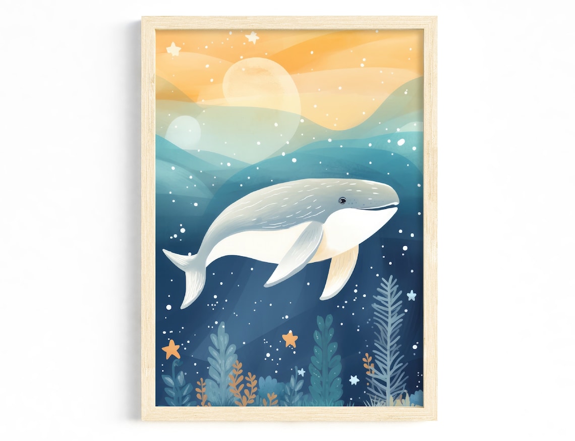 Whale Illustration Nursery Decor Art Print
