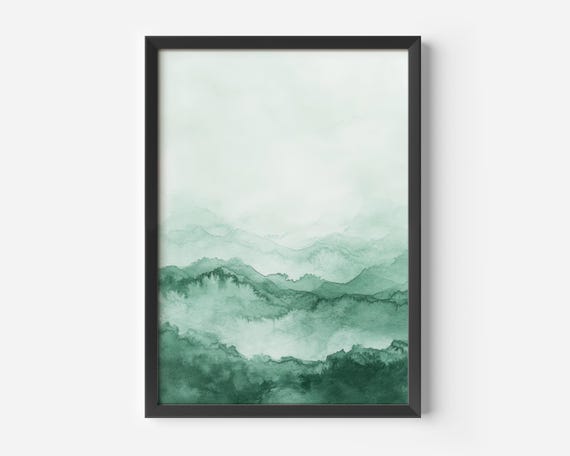Green Watercolor Nature Art Print, Minimalist Decor