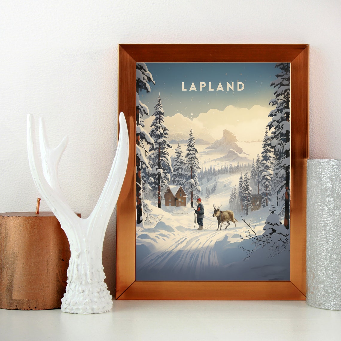 Lapland Travel Lapland Poster Finland Poster Lapland Print Finland Travel Poster Retro Art Print Scandinavian Landscape Snowy Mountains - Image 4