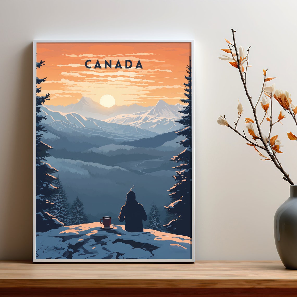 Canada Retro Travel Poster with Mountain Sunset Overlook View - Image 3
