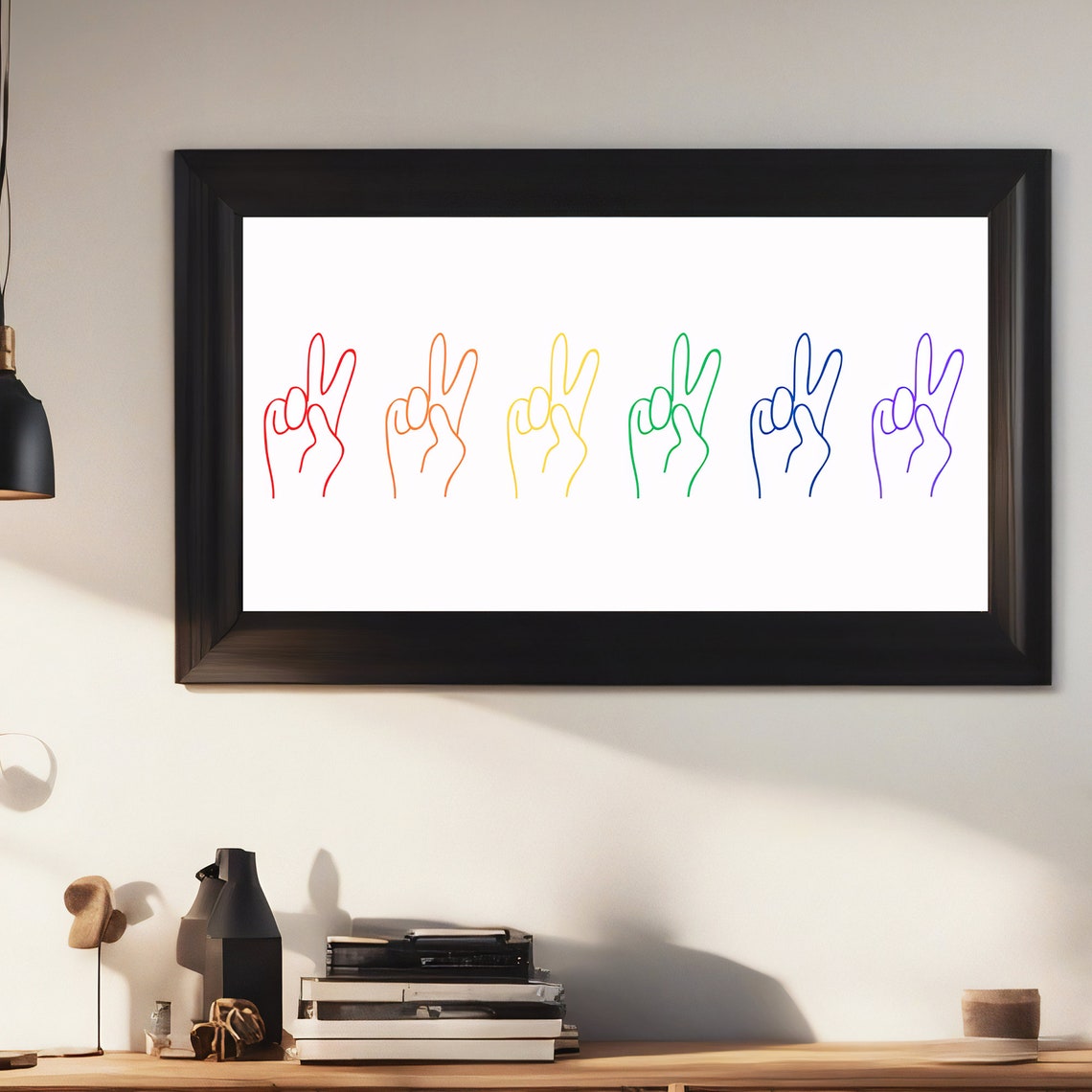Rainbow Peace Sign Hands Line Art Colorful Minimalist Poster - Image 6