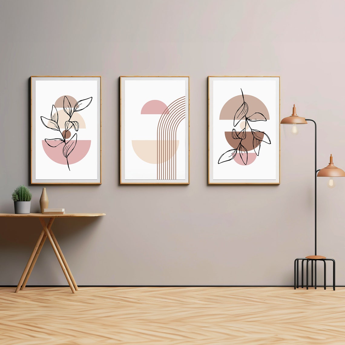 Boho Abstract Leaf Art Set of 3 Warm Neutral Botanical Wall Art - Image 5