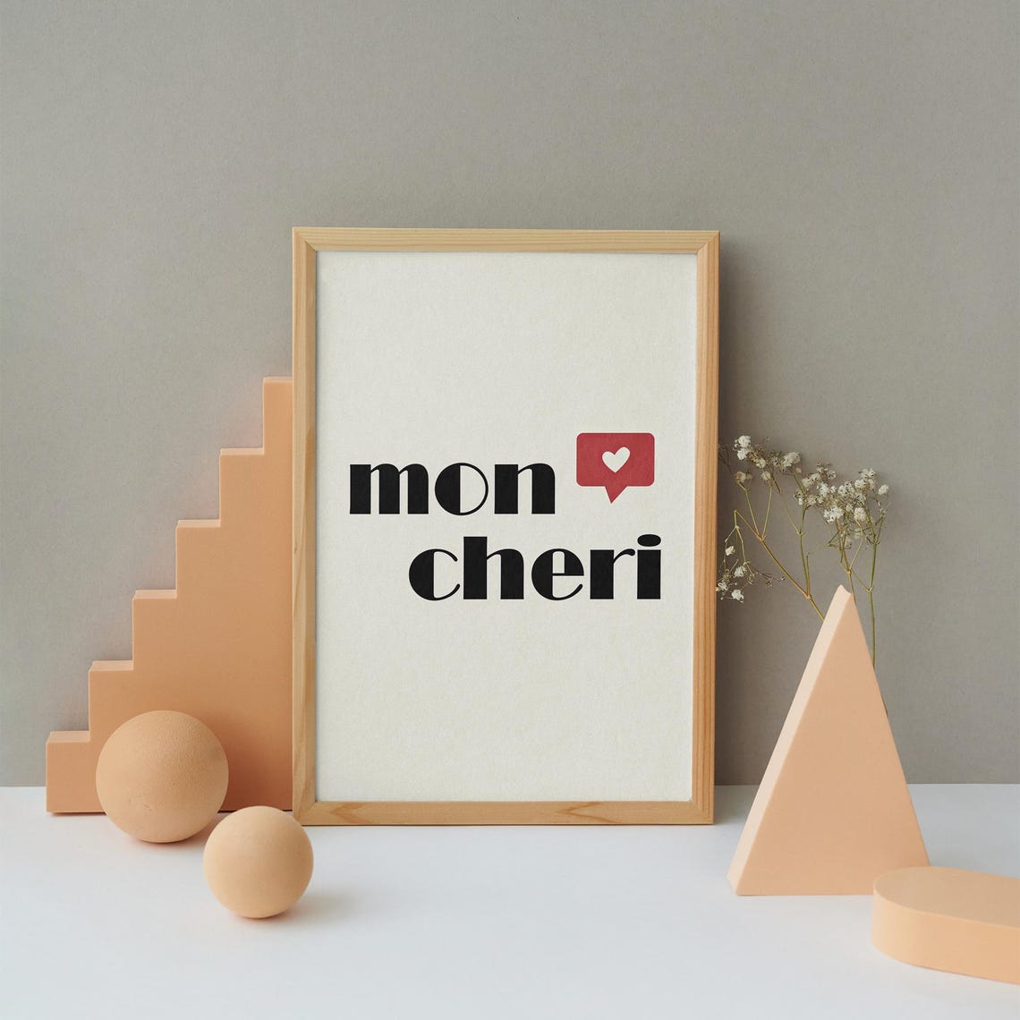 Mon Cheri French Red Heart Speech Bubble Minimalist Love Poster - Image 3
