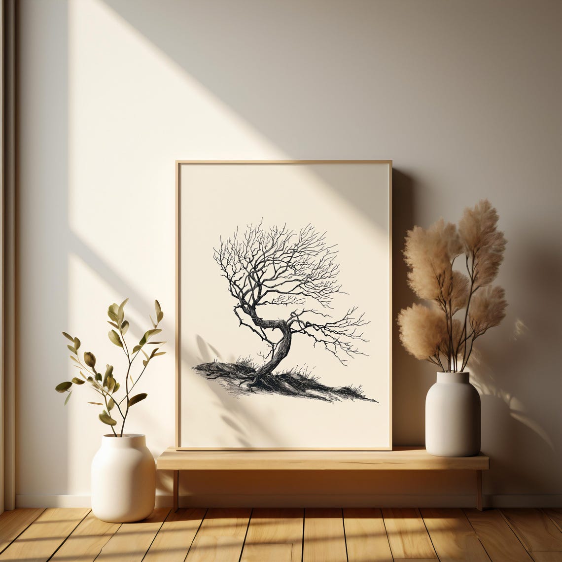 Bare Tree Ink Sketch Windswept Branches Neutral Nature Poster - Image 6