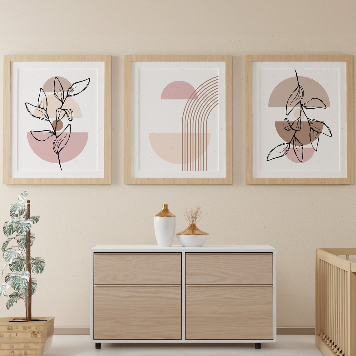 Boho Abstract Leaf Art Set of 3 Warm Neutral Botanical Wall Art - Image 6