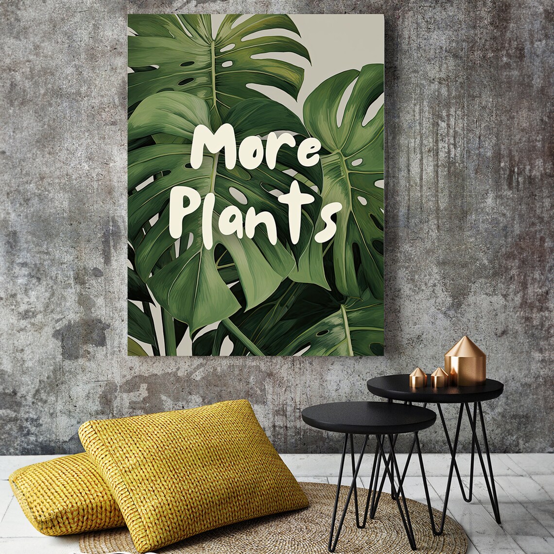 More Plants Monstera Leaves Bold Green Botanical Typography Art Poster - Image 4