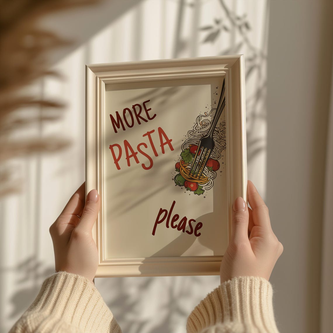 More Pasta Please Spaghetti Fork Illustration Kitchen Fun Poster - Image 7