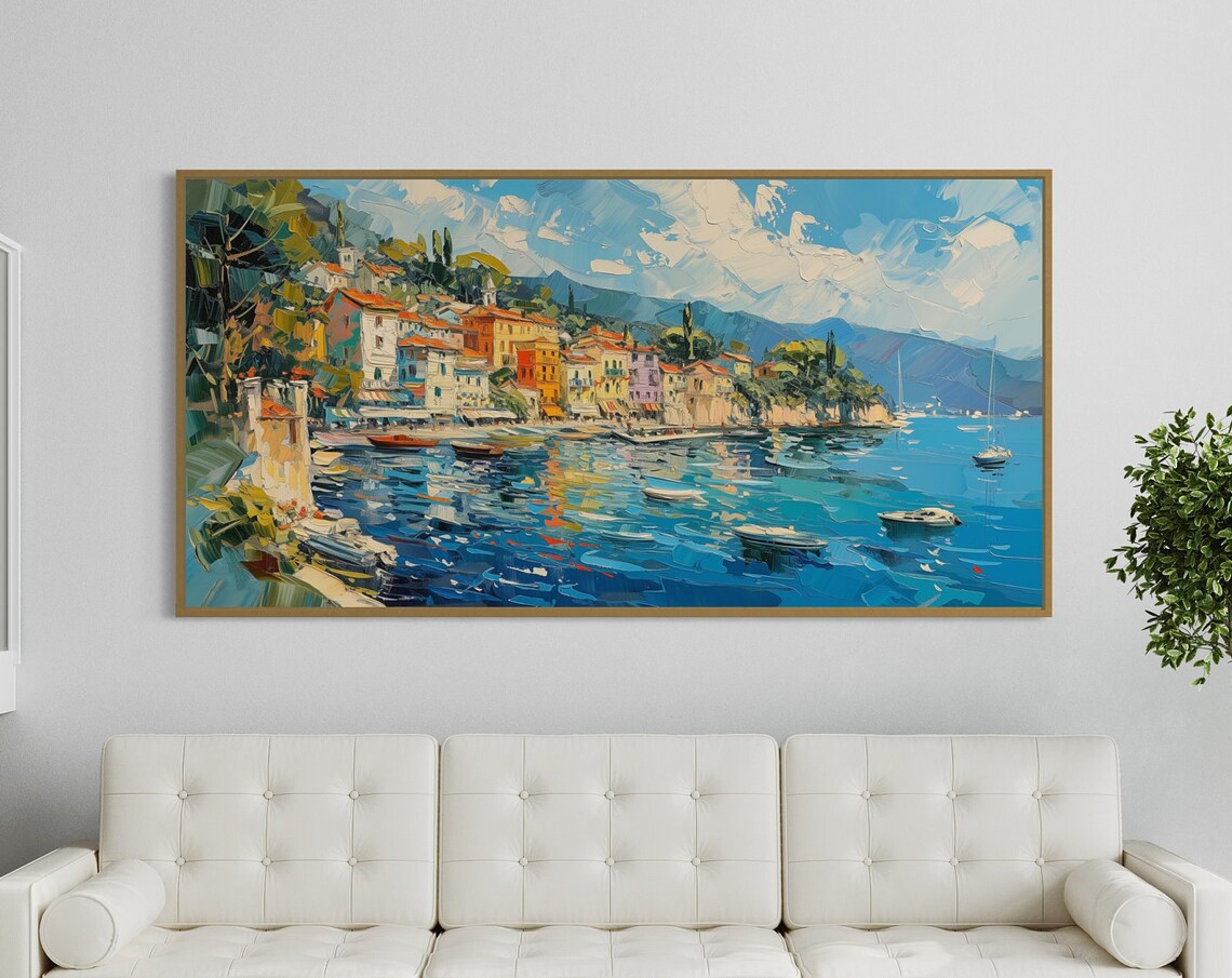 Italian Mediterranean Coastal Town Harbor Boats Blue Sea Travel Poster - Image 5